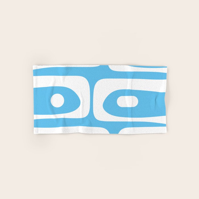 Mid Century Modern Abstract Piquet Pattern Bright Blue and White Bath Towel Gallery Image 1