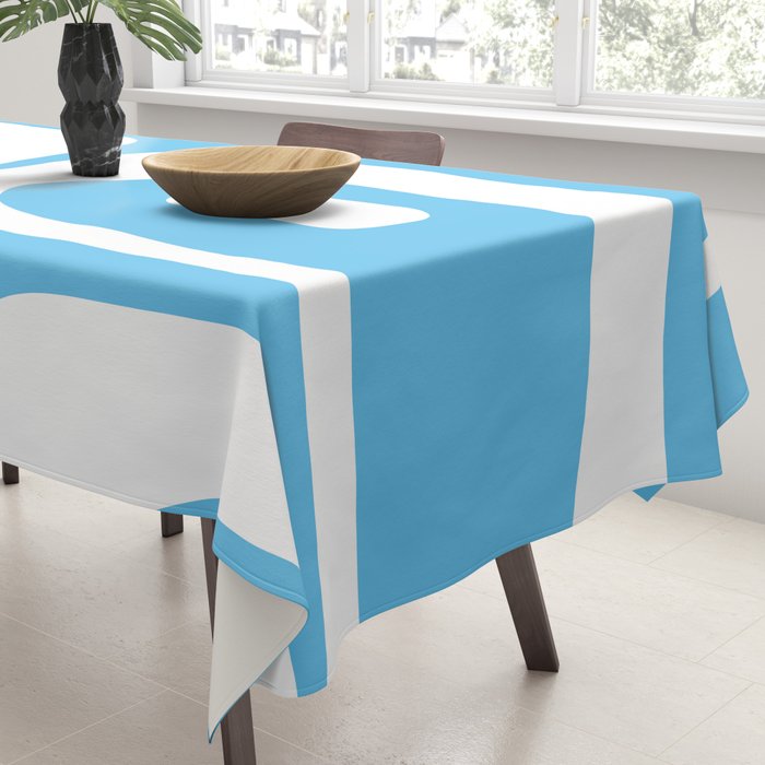Mid Century Modern Abstract Piquet Pattern Bright Blue and White Tablecloth Gallery Image 3