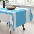 Mid Century Modern Abstract Piquet Pattern Bright Blue and White Tablecloth Gallery Image 3