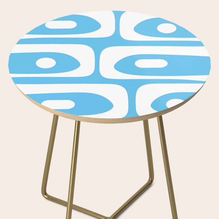 Mid Century Modern Abstract Piquet Pattern Bright Blue and White Side Table Gallery Image 2