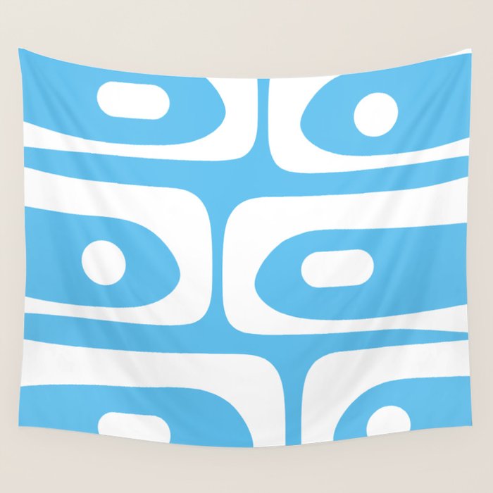 Mid Century Modern Abstract Piquet Pattern Bright Blue and White Wall Tapestry Gallery Image 1
