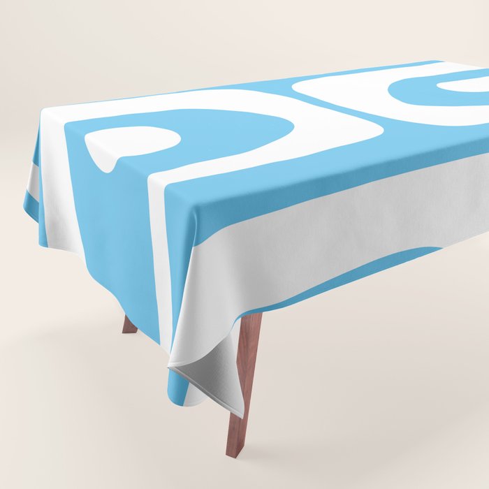 Mid Century Modern Abstract Piquet Pattern Bright Blue and White Tablecloth Gallery Image 1