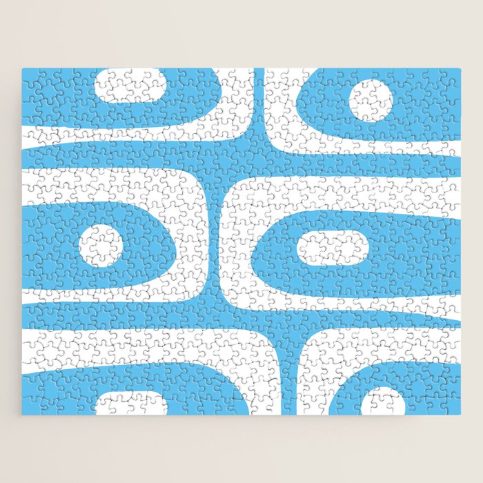 Mid Century Modern Abstract Piquet Pattern Bright Blue and White Jigsaw Puzzle Gallery Image 1