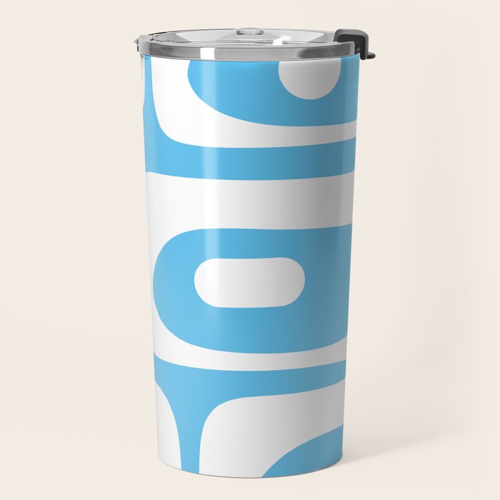 Mid Century Modern Abstract Piquet Pattern Bright Blue and White Travel Mug Gallery Image 2