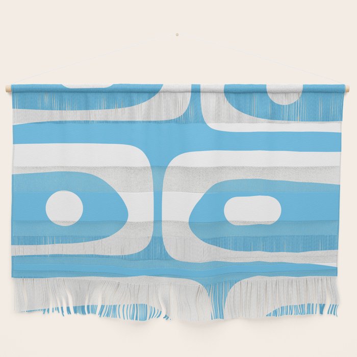 Mid Century Modern Abstract Piquet Pattern Bright Blue and White Wall Hanging Gallery Image 1