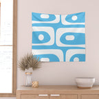 Mid Century Modern Abstract Piquet Pattern Bright Blue and White Wall Tapestry Gallery Image 2