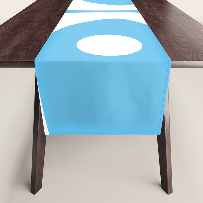 Mid Century Modern Abstract Piquet Pattern Bright Blue and White Table Runner Gallery Image 1