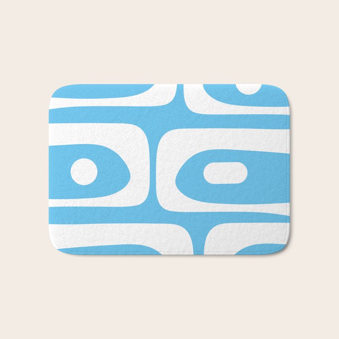 Mid Century Modern Abstract Piquet Pattern Bright Blue and White Bath Mat Gallery Image 1