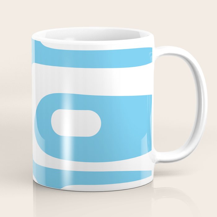 Mid Century Modern Abstract Piquet Pattern Bright Blue and White Coffee Mug Gallery Image 1