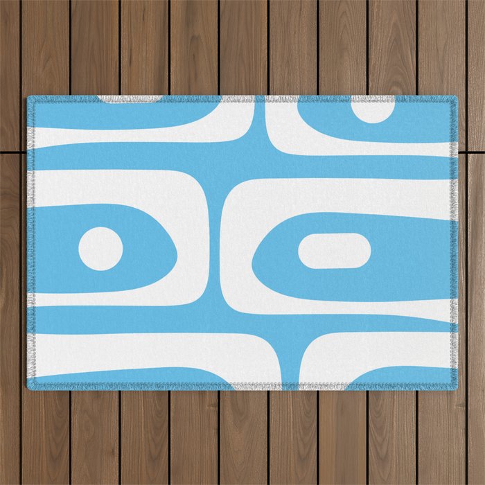 Mid Century Modern Abstract Piquet Pattern Bright Blue and White Outdoor Rug Gallery Image 1