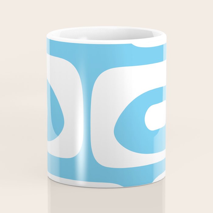Mid Century Modern Abstract Piquet Pattern Bright Blue and White Coffee Mug Gallery Image 4