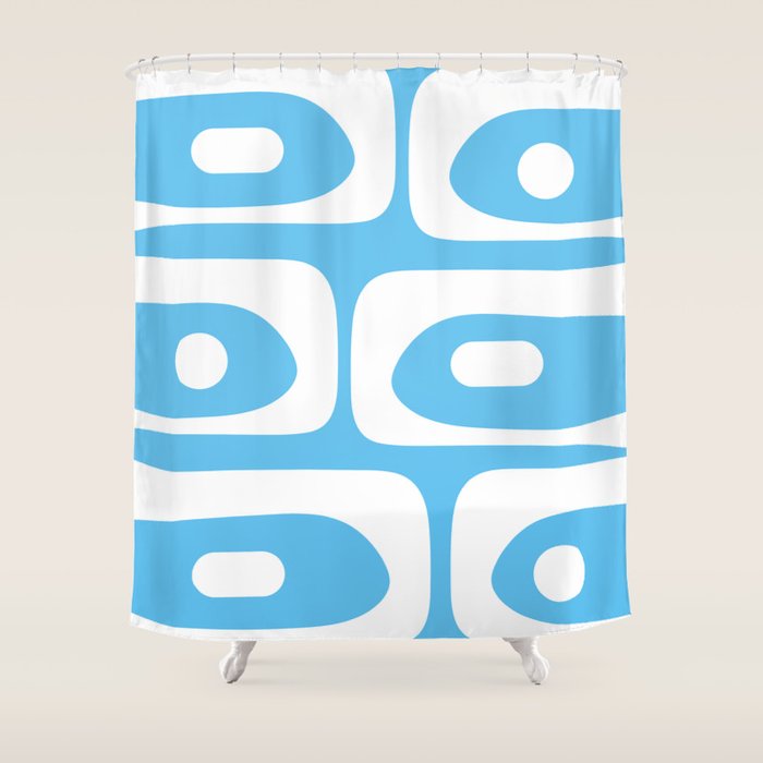 Mid Century Modern Abstract Piquet Pattern Bright Blue and White Shower Curtain Gallery Image 1