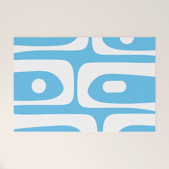 Mid Century Modern Abstract Piquet Pattern Bright Blue and White Welcome Mat Gallery Image 1