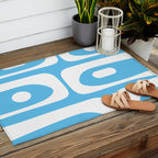 Mid Century Modern Abstract Piquet Pattern Bright Blue and White Outdoor Rug Gallery Image 2