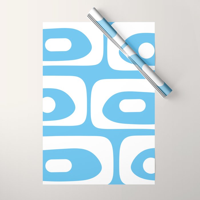 Mid Century Modern Abstract Piquet Pattern Bright Blue and White Wrapping Paper Gallery Image 1