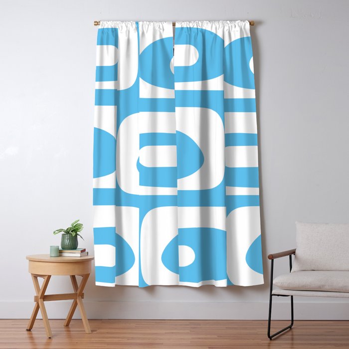 Mid Century Modern Abstract Piquet Pattern Bright Blue and White Window Curtain Gallery Image 5