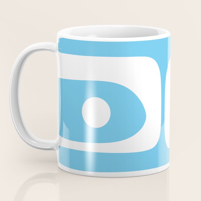 Mid Century Modern Abstract Piquet Pattern Bright Blue and White Coffee Mug Gallery Image 3