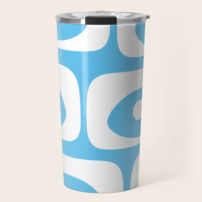 Mid Century Modern Abstract Piquet Pattern Bright Blue and White Travel Mug Gallery Image 1