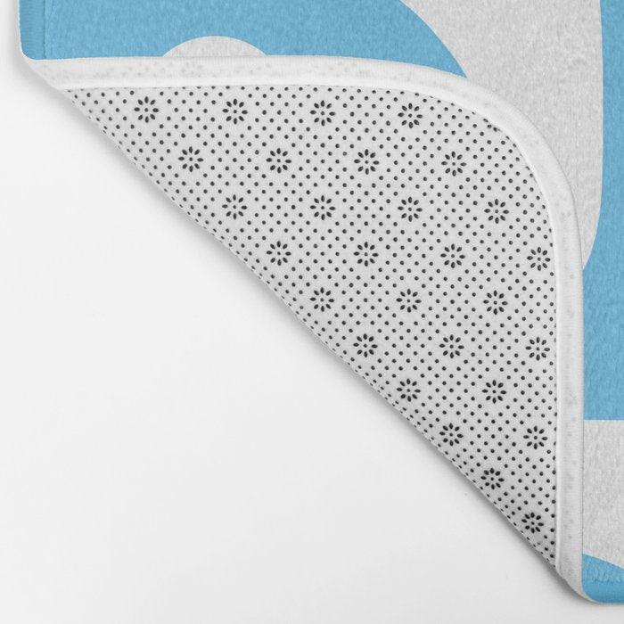 Mid Century Modern Abstract Piquet Pattern Bright Blue and White Bath Mat Gallery Image 2