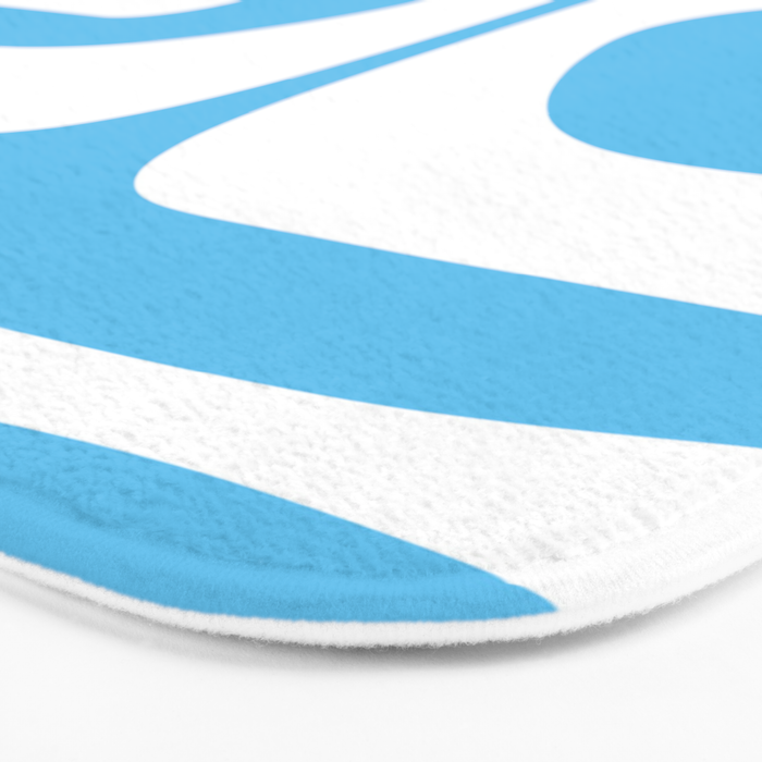 Mid Century Modern Abstract Piquet Pattern Bright Blue and White Bath Mat Gallery Image 3