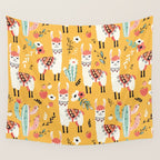 White Llama with flowers Wall Tapestry Gallery Image 4