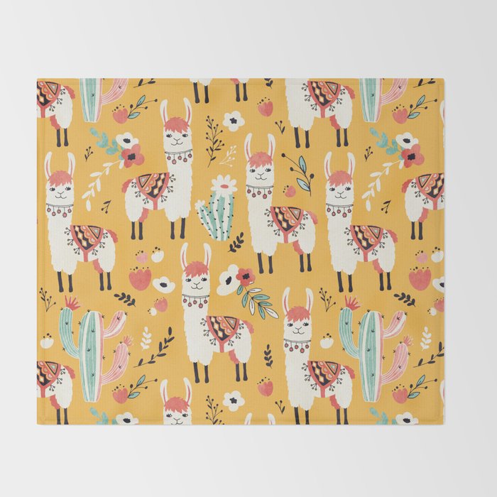 White Llama with flowers Throw Blanket Gallery Image 2