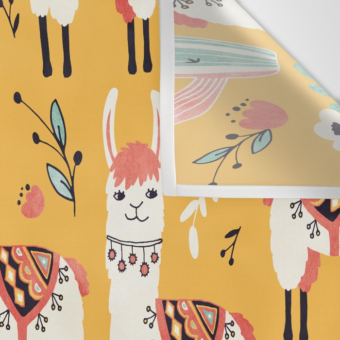 White Llama with flowers Wall Tapestry Gallery Image 3