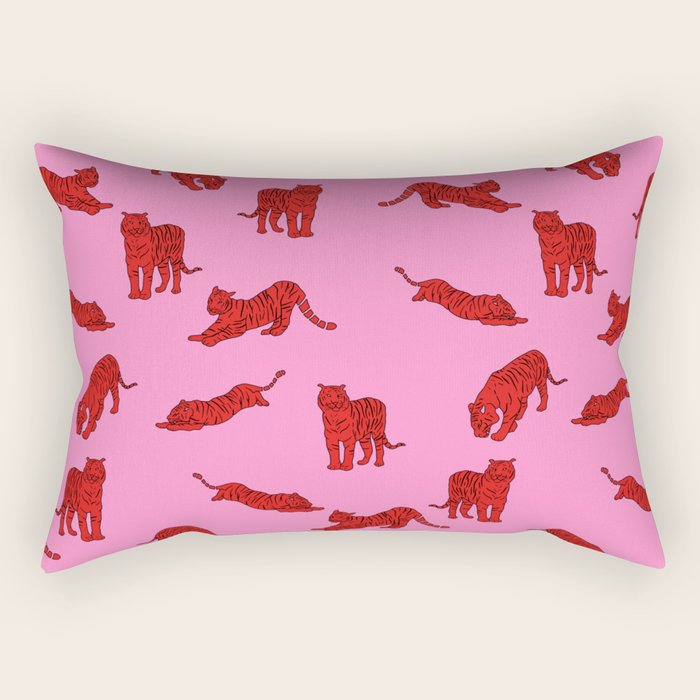 Exotic Pink + Red Wildcats Rectangular Pillow Gallery Image 1