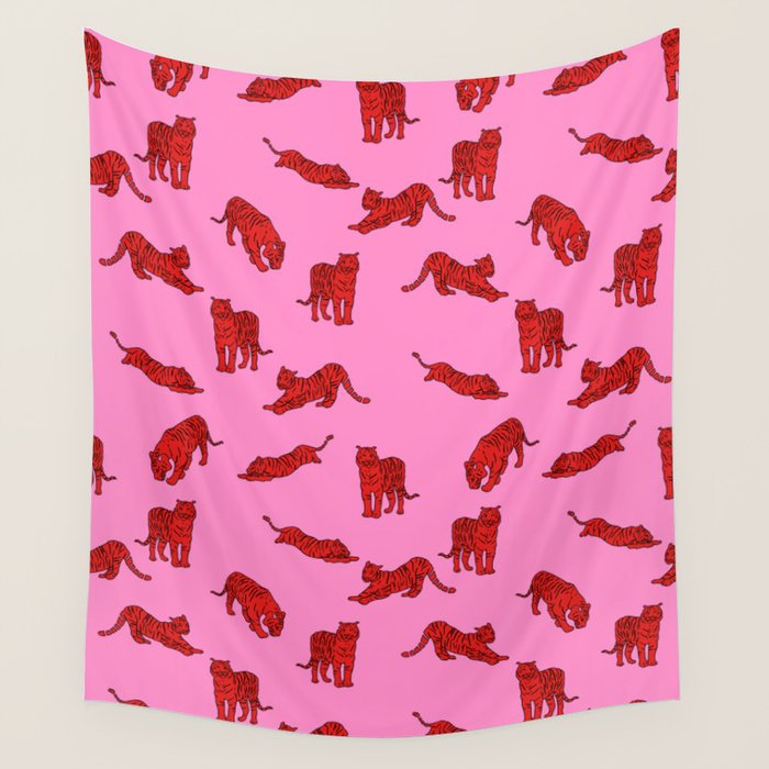 Exotic Pink + Red Wildcats Wall Tapestry Gallery Image 4