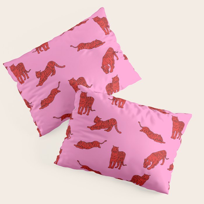 Exotic Pink + Red Wildcats Pillow Sham Gallery Image 1