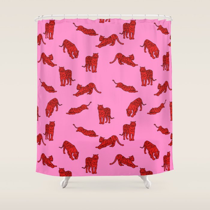 Exotic Pink + Red Wildcats Shower Curtain Gallery Image 1