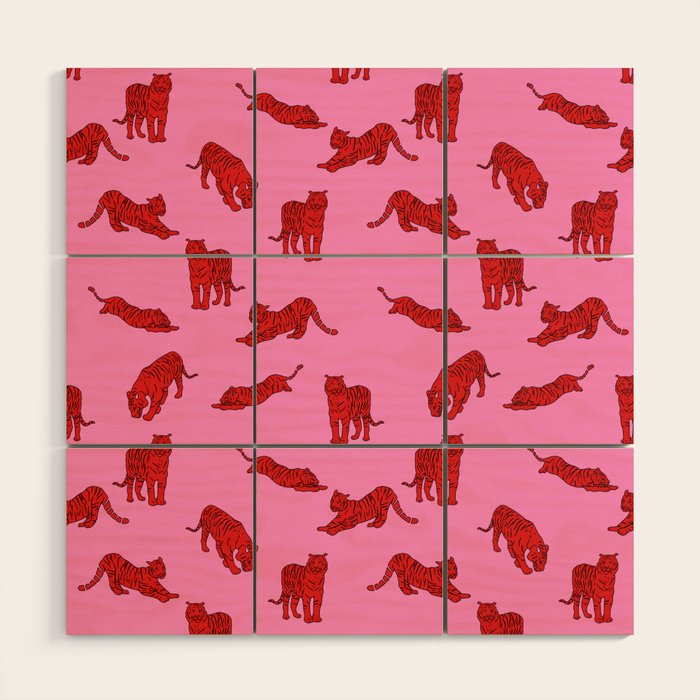 Exotic Pink + Red Wildcats Wood Wall Art Gallery Image 1