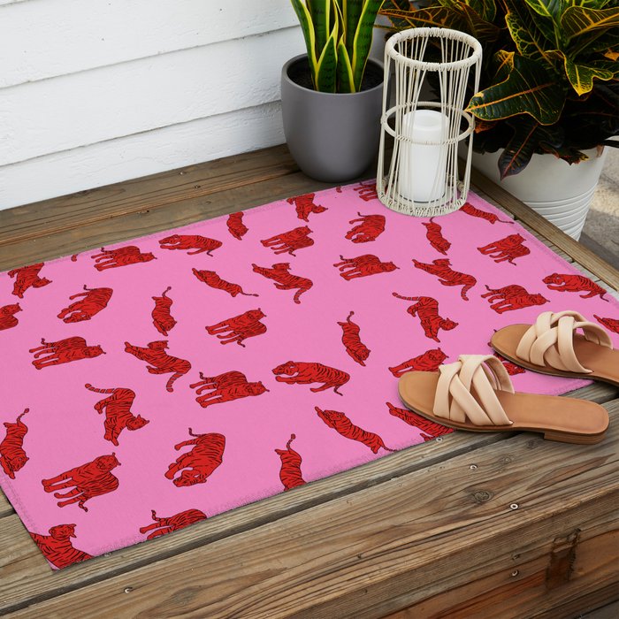 Exotic Pink + Red Wildcats Outdoor Rug Gallery Image 2