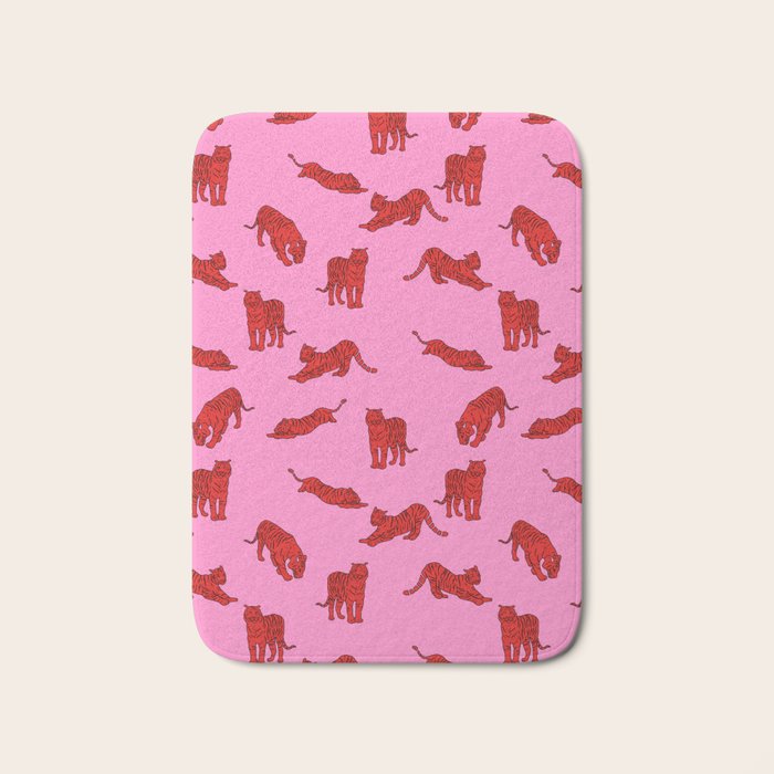 Exotic Pink + Red Wildcats Bath Mat Gallery Image 1