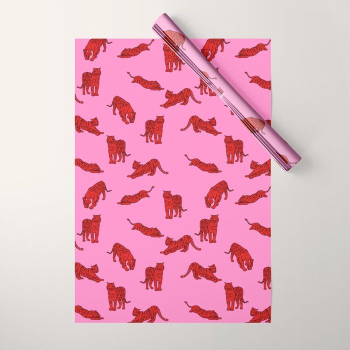 Exotic Pink + Red Wildcats Wrapping Paper Gallery Image 1
