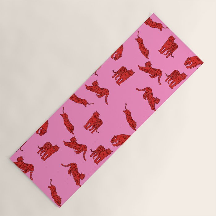 Exotic Pink + Red Wildcats Yoga Mat Gallery Image 1