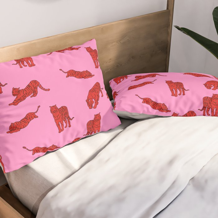 Exotic Pink + Red Wildcats Pillow Sham Gallery Image 2