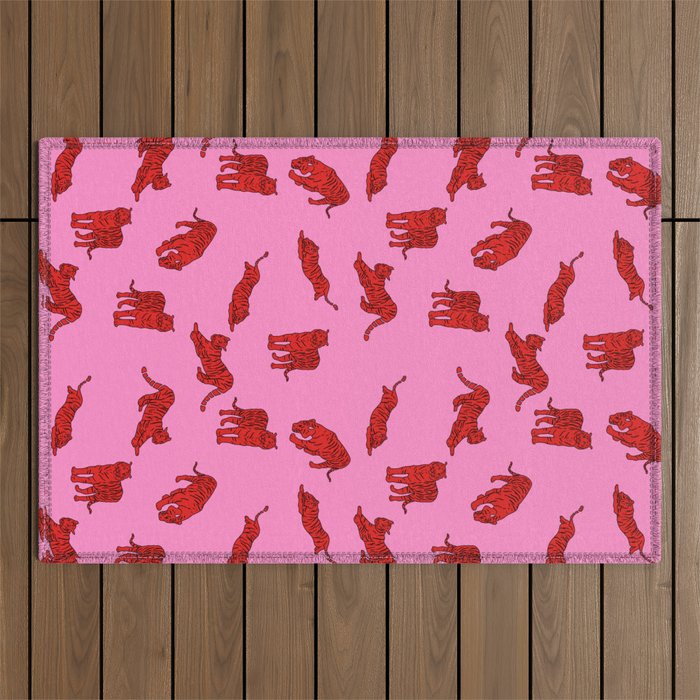 Exotic Pink + Red Wildcats Outdoor Rug Gallery Image 1
