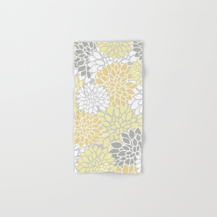 Dahlia Floral Blooms, Soft Yellow, Gray, White Bath Towel Gallery Image 1