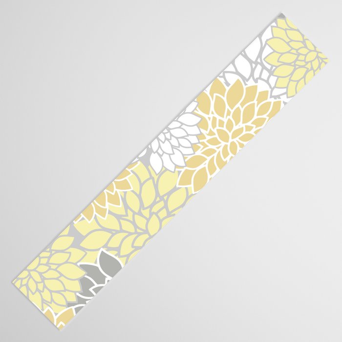 Dahlia Floral Blooms, Soft Yellow, Gray, White Table Runner Gallery Image 3