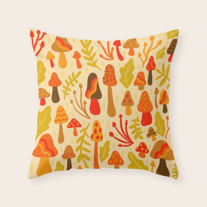 Spring Mushroom Print Throw Pillow Gallery Image 6
