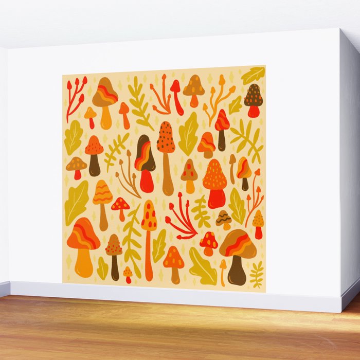 Spring Mushroom Print Wall Mural Gallery Image 2