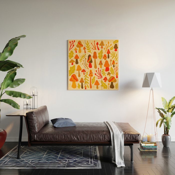 Spring Mushroom Print Wood Wall Art Gallery Image 2
