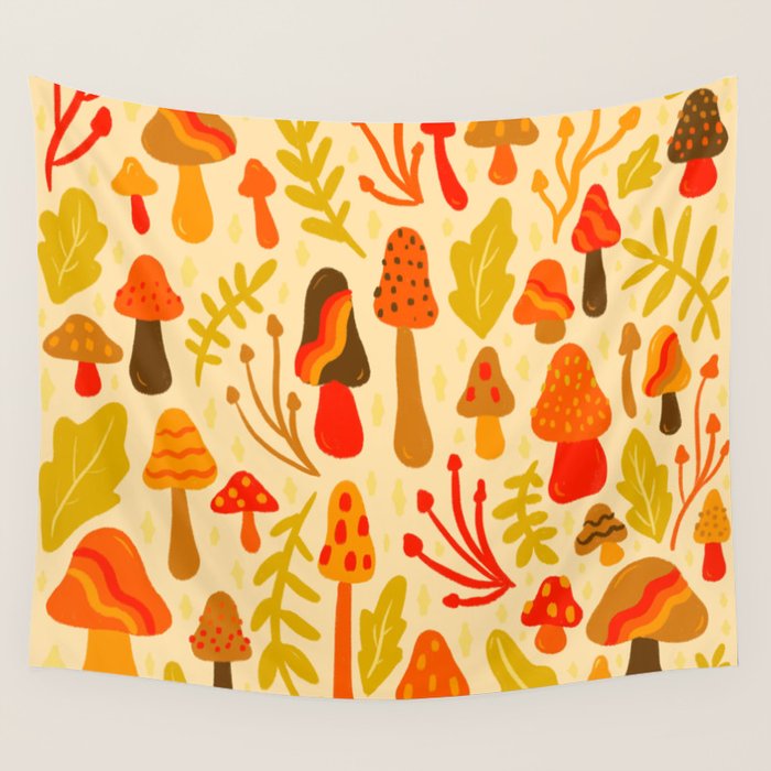 Spring Mushroom Print Wall Tapestry Gallery Image 4