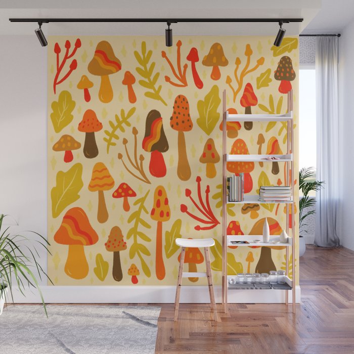 Spring Mushroom Print Wall Mural Gallery Image 1