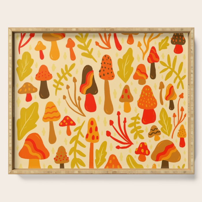 Spring Mushroom Print Serving Tray Gallery Image 1
