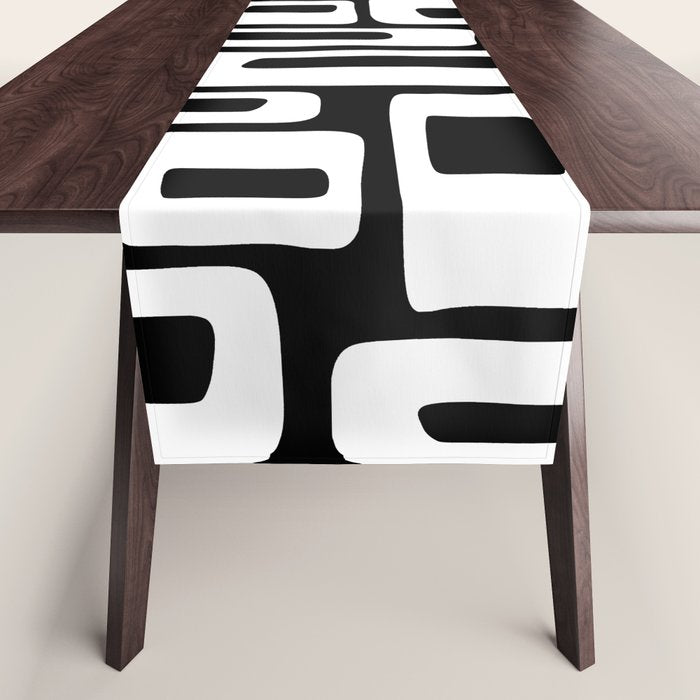 Black and White Mid Century Modern Abstract Pattern 335 Table Runner Gallery Image 1