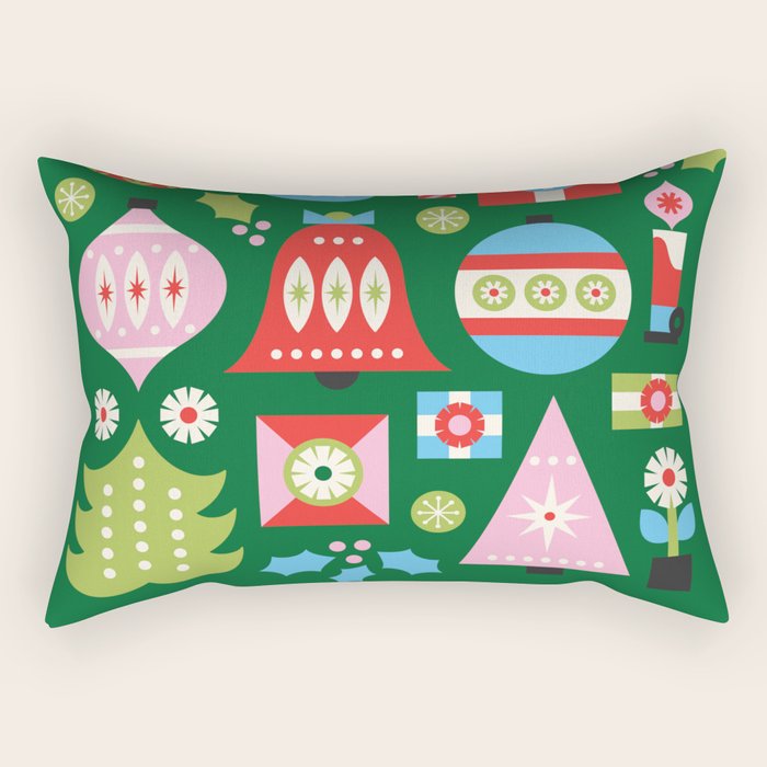 Merry & Bright Christmas | Green Rectangular Pillow Gallery Image 2