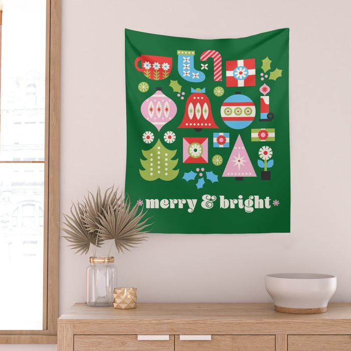 Merry & Bright Christmas | Green Wall Tapestry Gallery Image 2