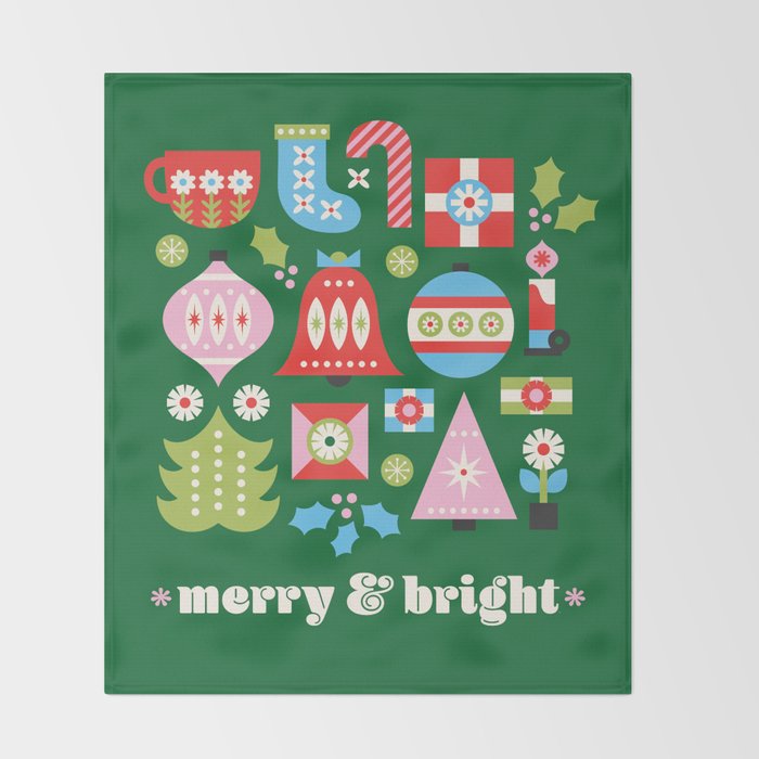 Merry & Bright Christmas | Green Throw Blanket Gallery Image 2